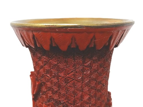 Vaso cinese cinabro laccato Yuhu rosso Yun Kang arte e design bellissimo - Foto 13 di 15