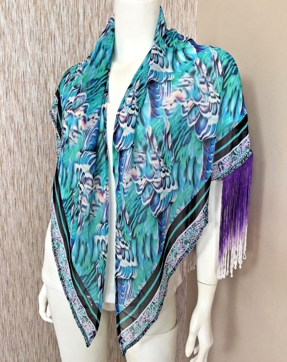 BIBA JADE GREEN OMBRÉ FRINGE SCARF SARONG  BNWT