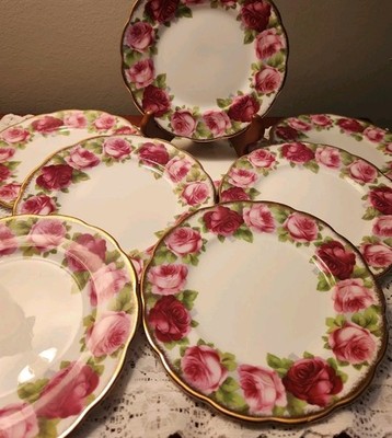 Royal Albert Old English Rose Dessert Plates Lot Of 8 50's EUC Wedding Tea Party