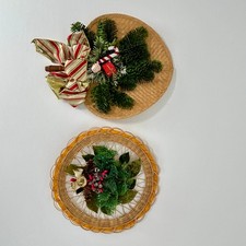 Vintage Christmas Wall Decor Lot 2 Rattan Straw Mid Century Hong Kong Holiday