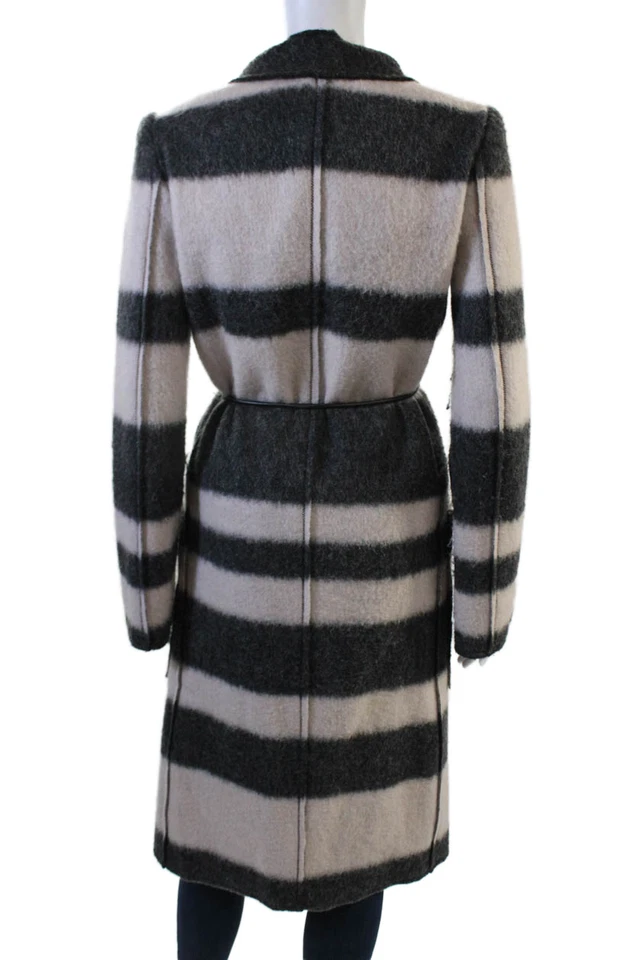 Ramy Brook Women Overcoat Beige Striped Tie V Neck Mohair Size XS - Image 4 of 4