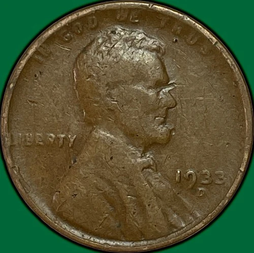 1933-D Lincoln Wheat Cent Fine F Coin #34963