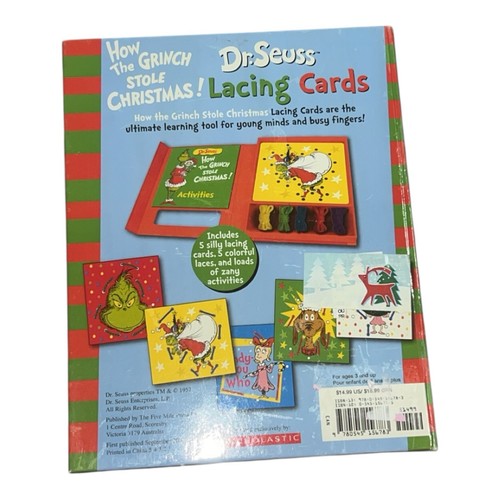 Dr Seuss Lacing Cards: How the Grinch Stole Christmas Activity Set Rare - Foto 2 di 4