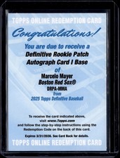 HL-P01 2025 Topps Definitive Marcelo Mayer RC Patch Auto Redemption DRPA-MMA
