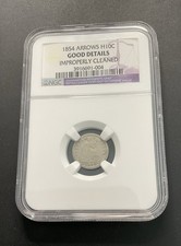 1854 USA ‘Arrows’ .900 Silver Half Dime Coin NGC Good Details/Cleaned