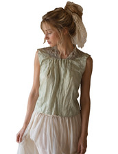 Antique Edwardian Camisole Pistachio Sage Silk Charmeuse Irish Crochet Camisole