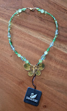 Swarovski Green Blue Glass Bead and Crystal Necklace with Butterfly Pendant