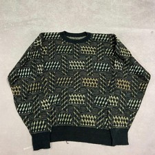 Vintage Abstract Knitted Jumper Patterned Grandad Knit Sweater Men's 2XL