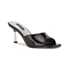 Women's Nine West Lamell Square Toe Slip-On Stiletto Sandals Black Patent