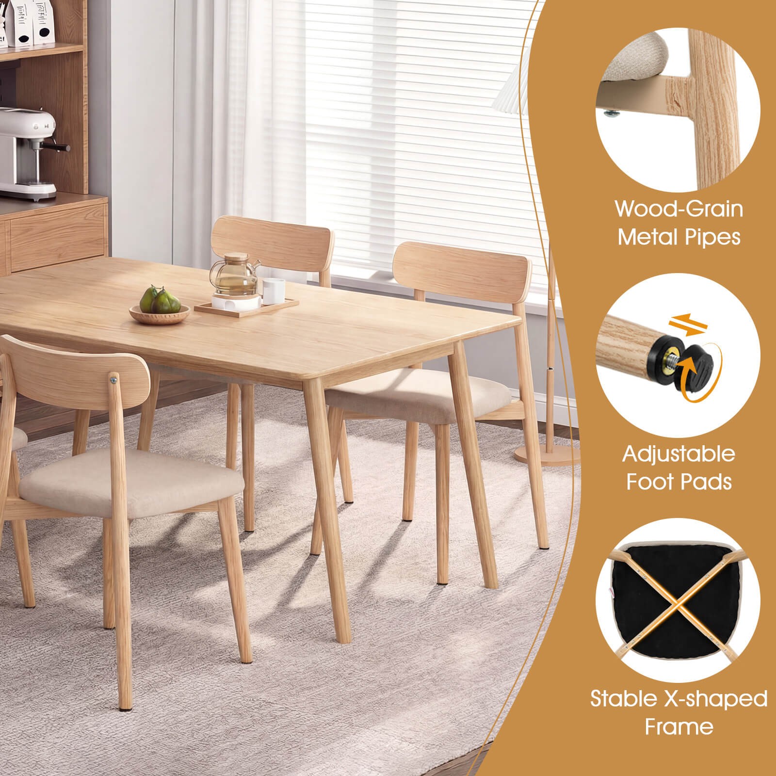 Modern Upholstered Dining Chairs Set of 4 w/Wood-Like Metal Legs, Padded Seat
