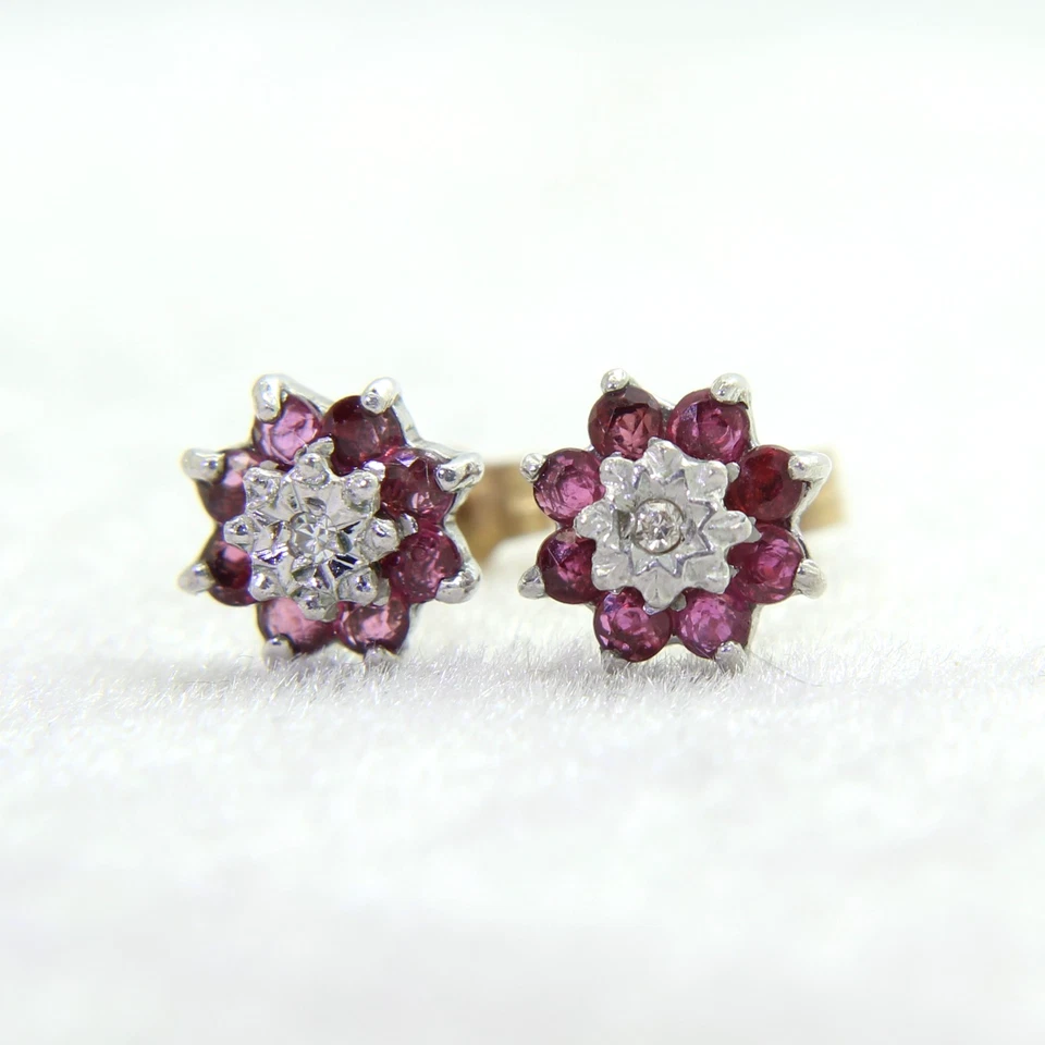 9ct Gold Ruby Diamond Stud Earrings - Image 2 of 4