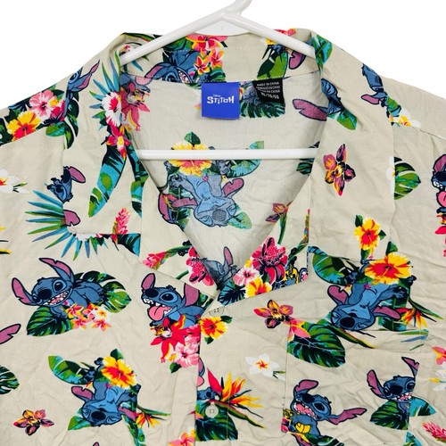 Disney Stitch Hawaiian Shirt Short Sleeve 100% Rayon Tropical Aloha Mens Size XL - Picture 2 of 7