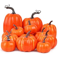 14 PCS Pumpkin Decor, Artificial Foam Fake Orange Pumpkins