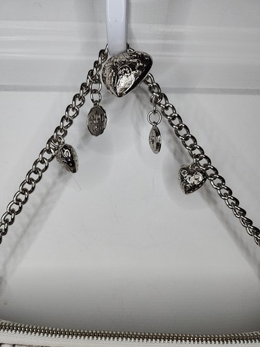KATHY VAN ZEELAND Faux Snake Clutch Purse with Ornate Charm Strap NEW Gry Silver - Picture 2 of 14