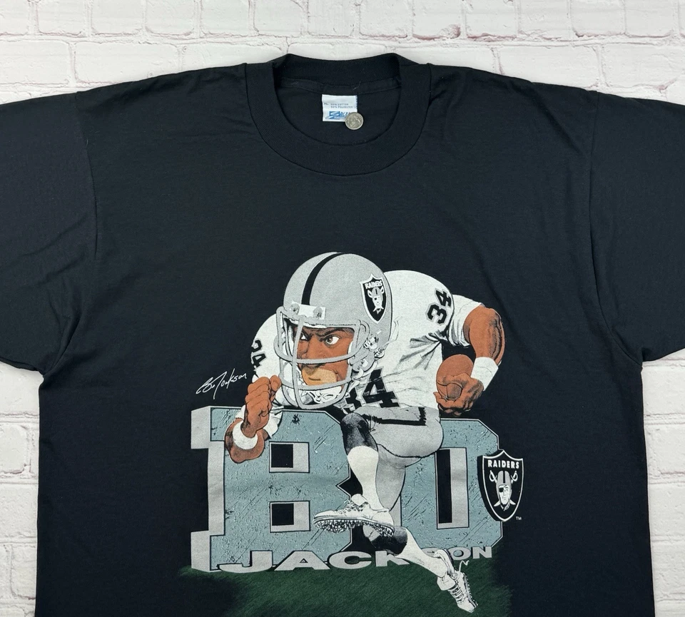 Camiseta Bo Jackson Raiders nova/antiga estoque vintage Salem Sportswear década de 1980 - Tamanho XL - Imagem 2 de 4