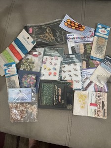Lot Of Craft Items. Beads, Charms, Embroidery Floss, Hemp Cord. New