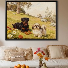 Oil Painting Rottweiler Canvas Print Shih Tzu Dog Art Rustic Pet Decor Wall Art