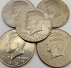 5 Kennedy 1/2 Dollars/1970's, 80's & 90's/ Different Mints/You Buy What You See