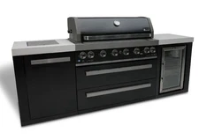Mont Alpi 6 Burner Island with Fridge Black Stainless Steel