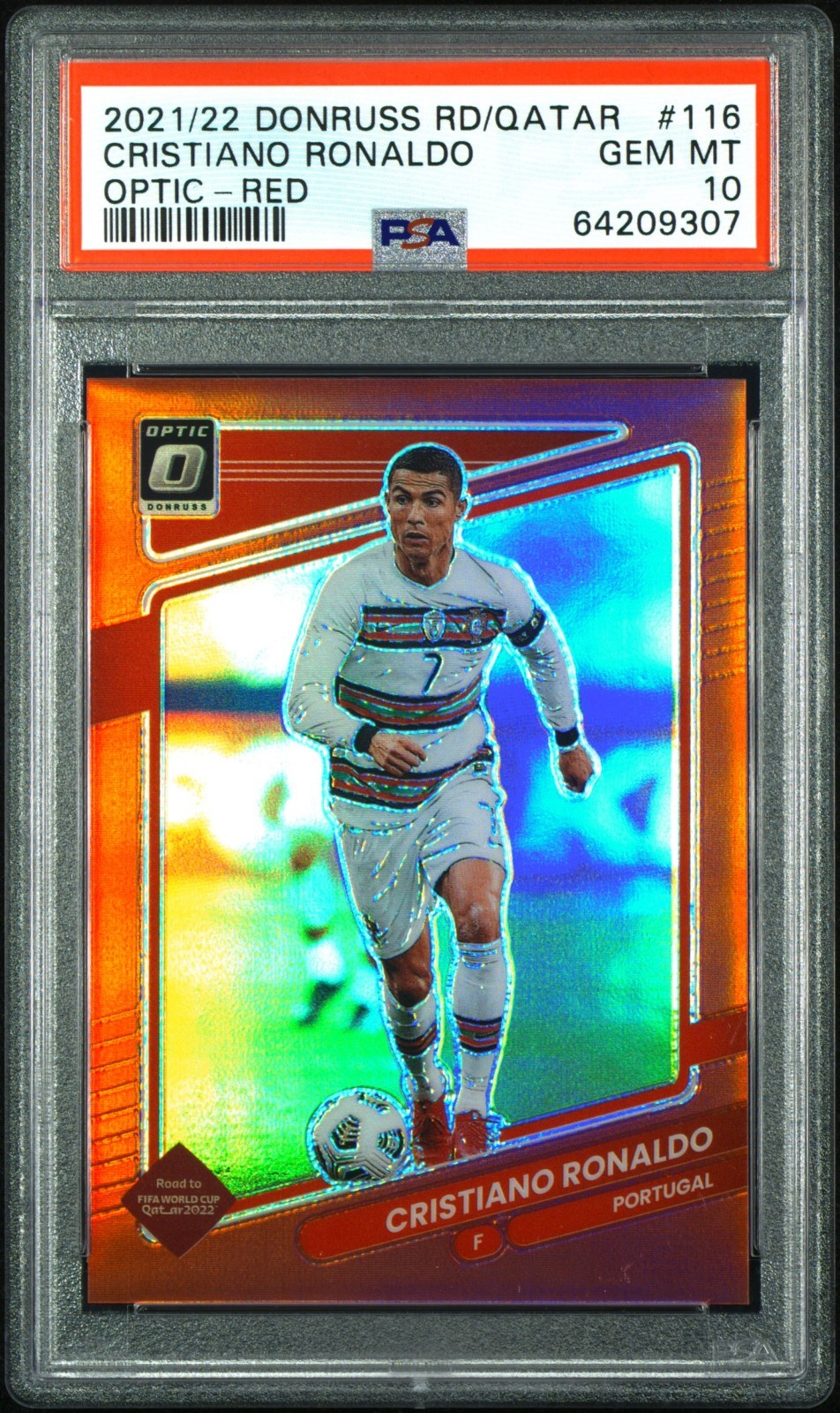 Cristiano Ronaldo 2021-22 Panini Donruss Optic #116 Red Prizm #/149 PSA 10