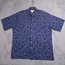 Tori Richard Shirt Mens XL Blue Cotton Lawn Abstract Chain Print Made In USA
