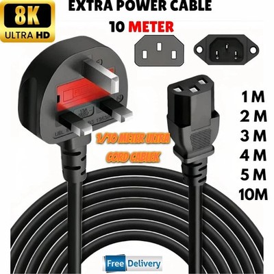 1/2/3/5/10 Meter lang 3 Pin Netzkabel 3 Zinken Stecker Kabel/C13 Stecker UK Posten