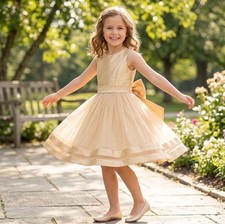 Champagne Satin Tulle Sleeveless Flower Girl Formal Occasion Dress Size 8