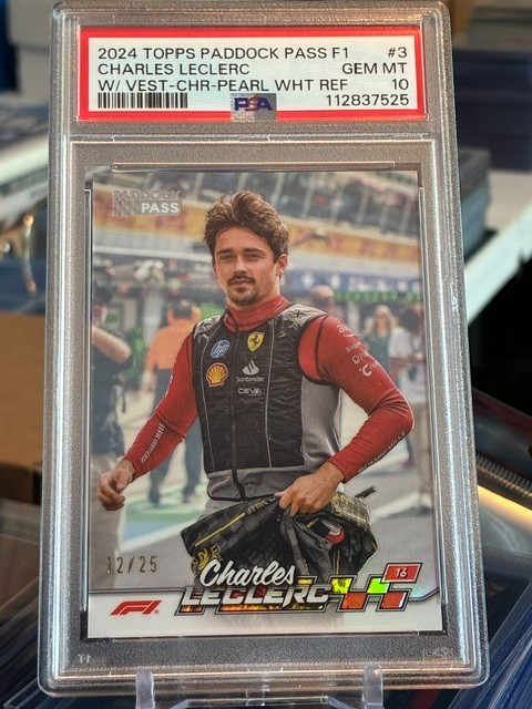 2024 Paddock Pass F1 Chrome Pearl White Refractor Charles Leclerc 12/25 PSA 10