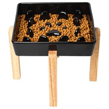 GDCZ Dog Slow Feeder Bowls, Square Ceramic Pet Food M-1.8 Cups+Stand, Black