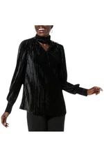 Antthony Women's Mock Neck Ribbed Velvet Knit Blouse Black