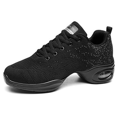 Women's Jazz Shoes Lace-up Sneakers - Breathable Air Cushion Lady 8 Spot Black