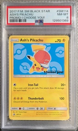 2017 Pokemon SM Black Star Promos Ash's Pikachu #SM114 PSA 8