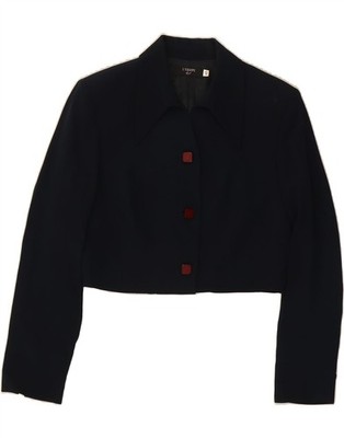 L'EQUIPE Womens Crop 3 Button Blazer Jacket IT 40 Small Navy Blue Viscose BJ10
