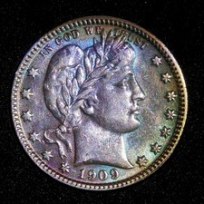 1909-D BARBER QUARTER◾ HIGH-GRADE COIN◾SUBTLE, SEDUCTIVE POLYCHROME TONING