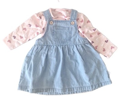 Liegelind Baby Kleidchen für Mädchen Gr 74 Jeans-Optik & Herzen Neu ungetragen