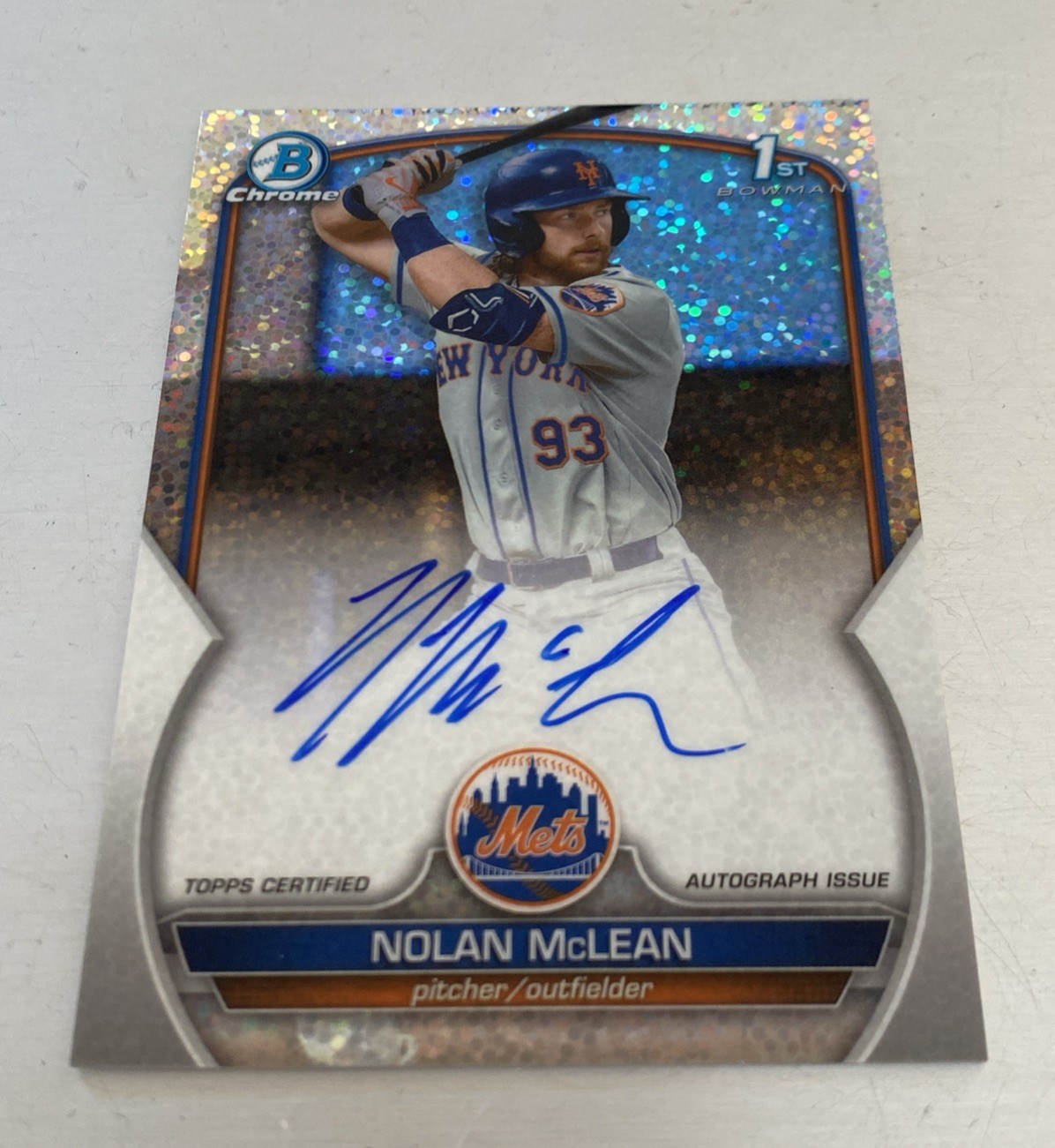 2023 Bowman Chrome Draft Nolan McLean Sparkles Auto #CDA-NM 1st Bowman /71 Mets