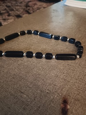 Vintage 16'' Trifari Black Square Lucite Bead Choker Necklace w Silvertone Round 