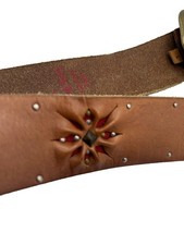 Vintage Lucky Brand Studded Leather Belt Brass Buckle Boho Western Large