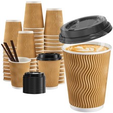 12 oz Coffee Cups-90 Pack Disposable Coffee Cups with Lids and Straws, Insula...