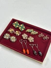 Vintage Clip-On Earrings Lot Of 8 Costume Jewelry Floral Rhinestone Beaded