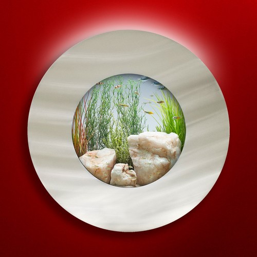 NEW! ORIGINAL AUSSIE AQUARIUM - PORTHOLE BRUSHED ALUMINUM WALL MOUNTED FISH TANK