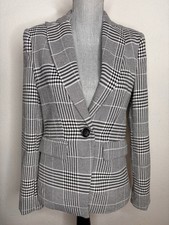 Evereve Black White Plaid One Button Blazer Career Business Size XS