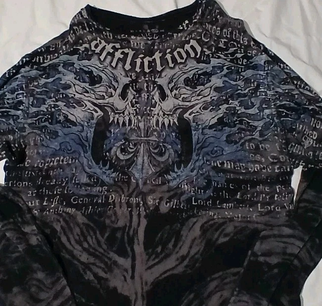 Affliction Y2K Streetwear Hombre’s Vintage Motociclista 2 XL- Manga Larga Calavera Llamas Foto 2 de 4
