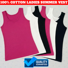 Women Plain Summer Stretchy Ribbed Vest Ladies Casual Sleeveless Cotton Camisole