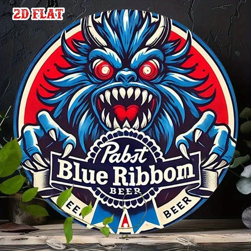 Vintage Pabst Blue Ribbon Beer Monster Tin Metal Signs Home Décor 8x8