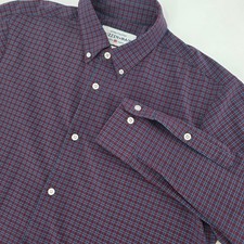 MIZZEN MAIN LEEWARD COLLECTION SHIRT MENS XL TRIM FIT BURGUNDY BLUE PLAID USA