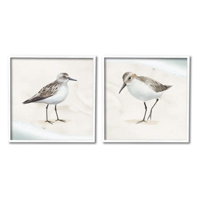 Soothing Sandpiper Bird Stepping Nautical Beach Sand 2pc set Framed Wall Art,...