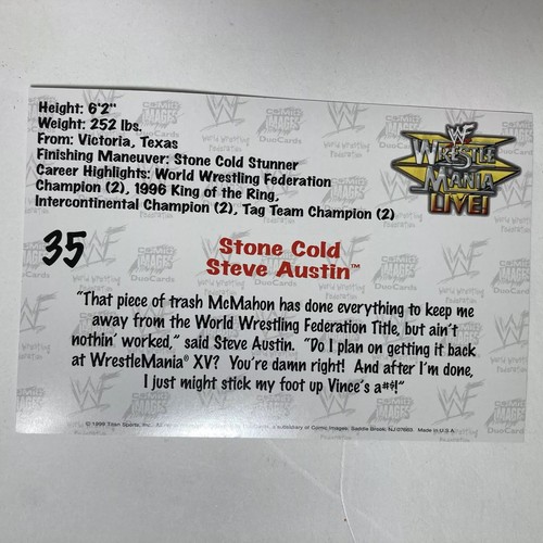 WWF Picture Card #35 Stone Cold Steve Austin and The Rock 1999 Titan Sports - Picture 4 of 6