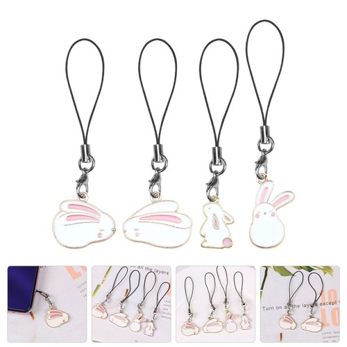 4Pcs Delicate Cartoon Rabbit Lovely Phone Pendant Mobile Phone Decor - Afbeelding 6 van 12