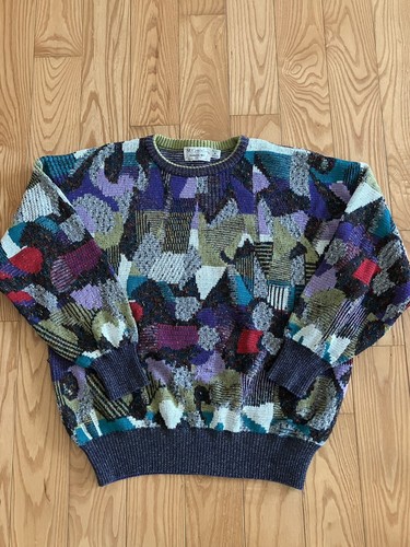 Vintage St Croix Knits Mens Textured Abstract Cotton Blend Crew Neck Sweater! M - Picture 8 of 9